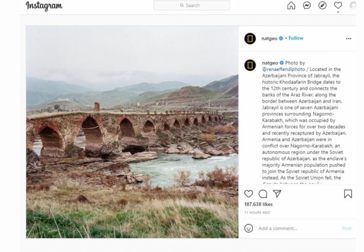 <“National Geographic” jurnalı “Instagram” səhifəsində Xudafərin körpüsünün fotosunu paylaşıb.....
