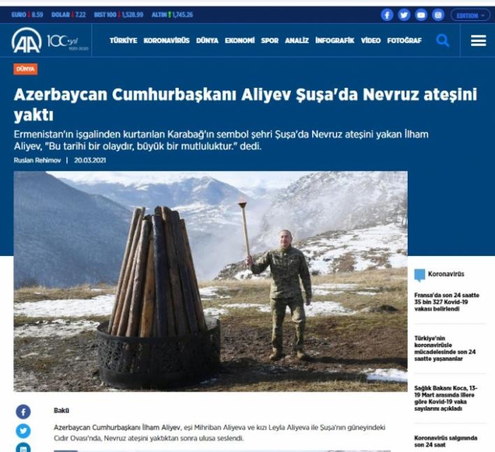 <Türkiyə mediası: Azərbaycan Prezidenti İlham Əliyev Şuşada Novruz tonqalını alovlandırdı.....