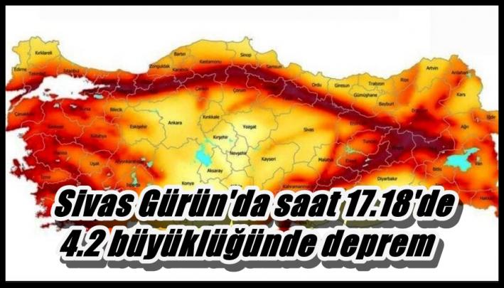<Sivas Gürün’da saat 17.18’de 4.2 büyüklüğünde deprem.....